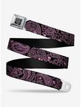 Bandana Skull Print Seatbelt Belt Black Pink, PINK, hi-res