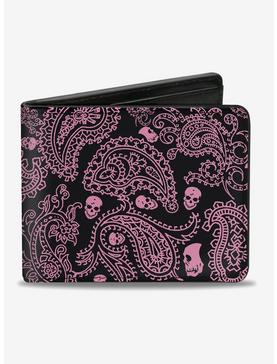 Bandana Skull Print Bifold Wallet Black Pink, , hi-res