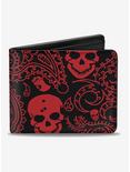 Bandana Skull Print Bifold Wallet Black Red, , hi-res