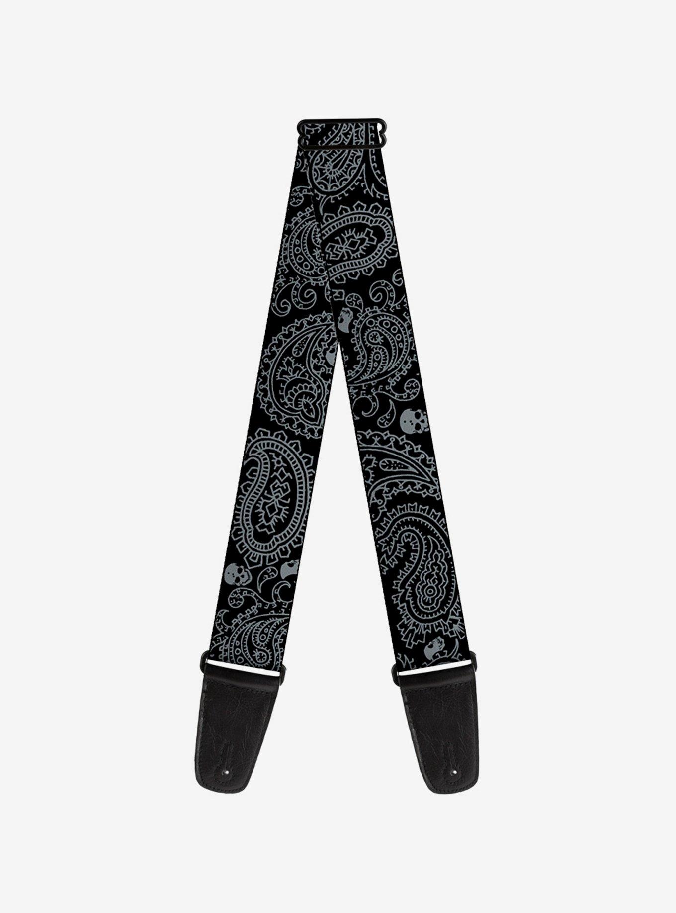Bandana Skull Print Guitar Strap Black Silver, , hi-res