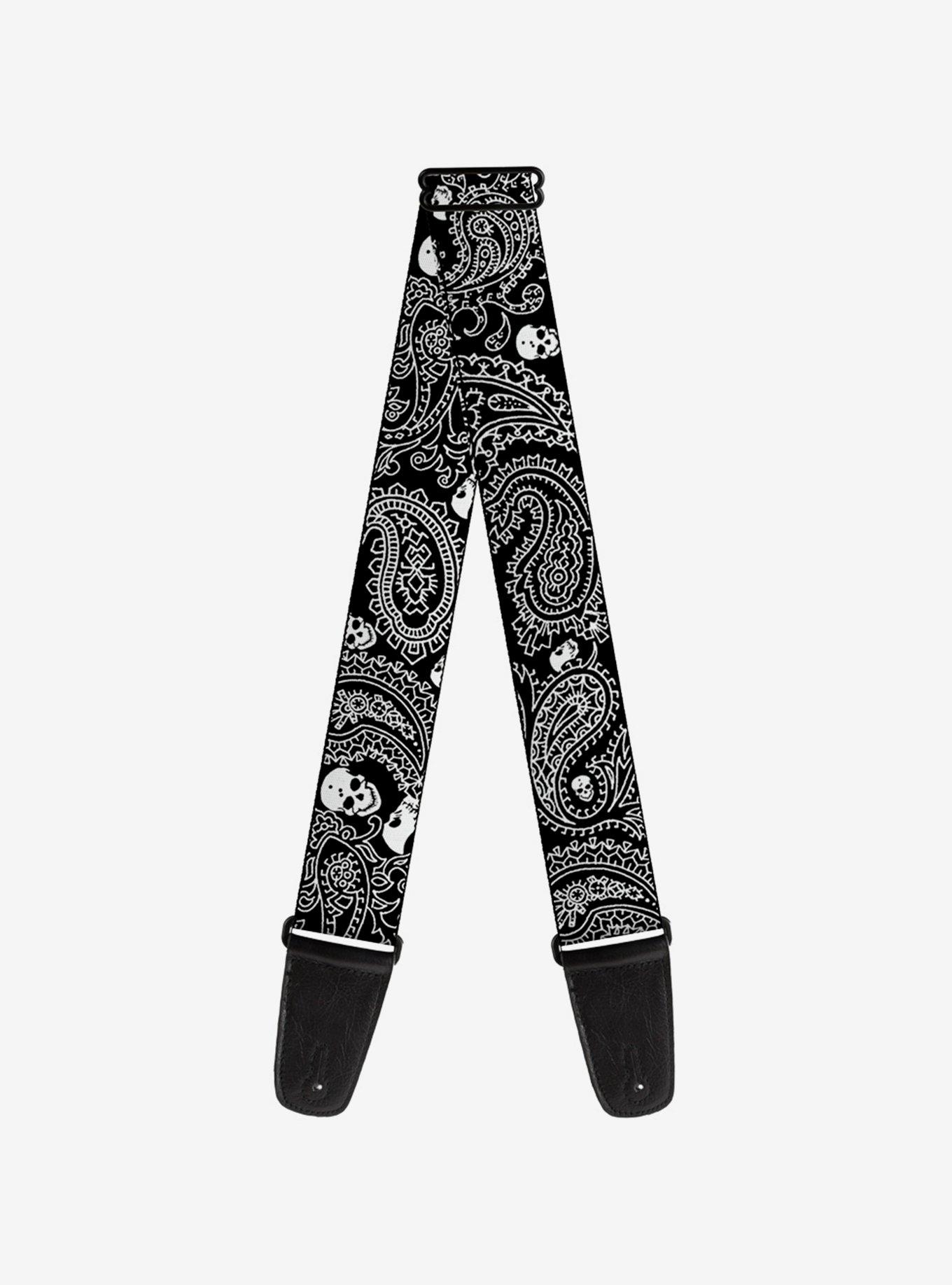 Bandana Skull Print Guitar Strap Black White