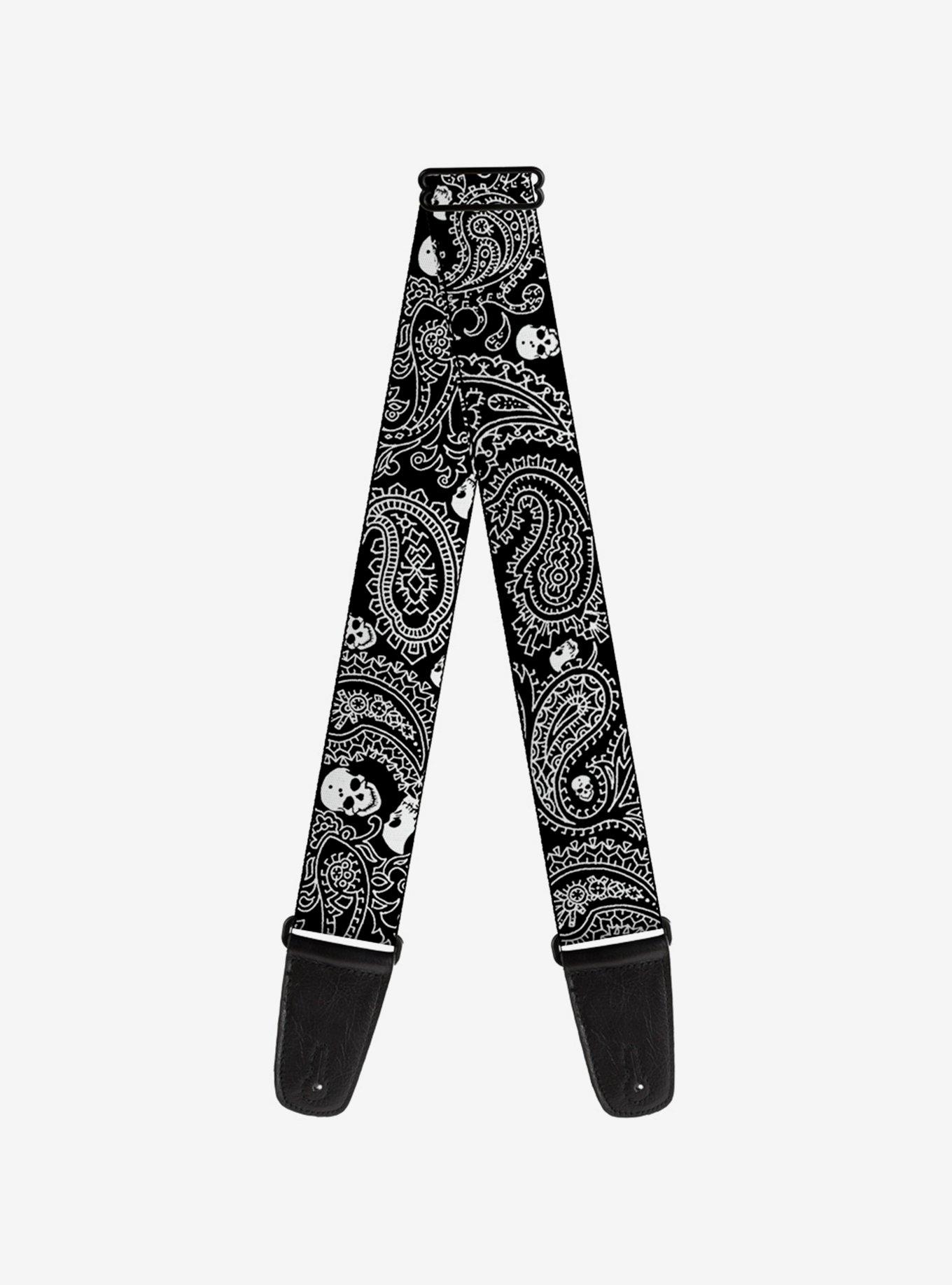 Bandana Skull Print Guitar Strap Black White, , hi-res