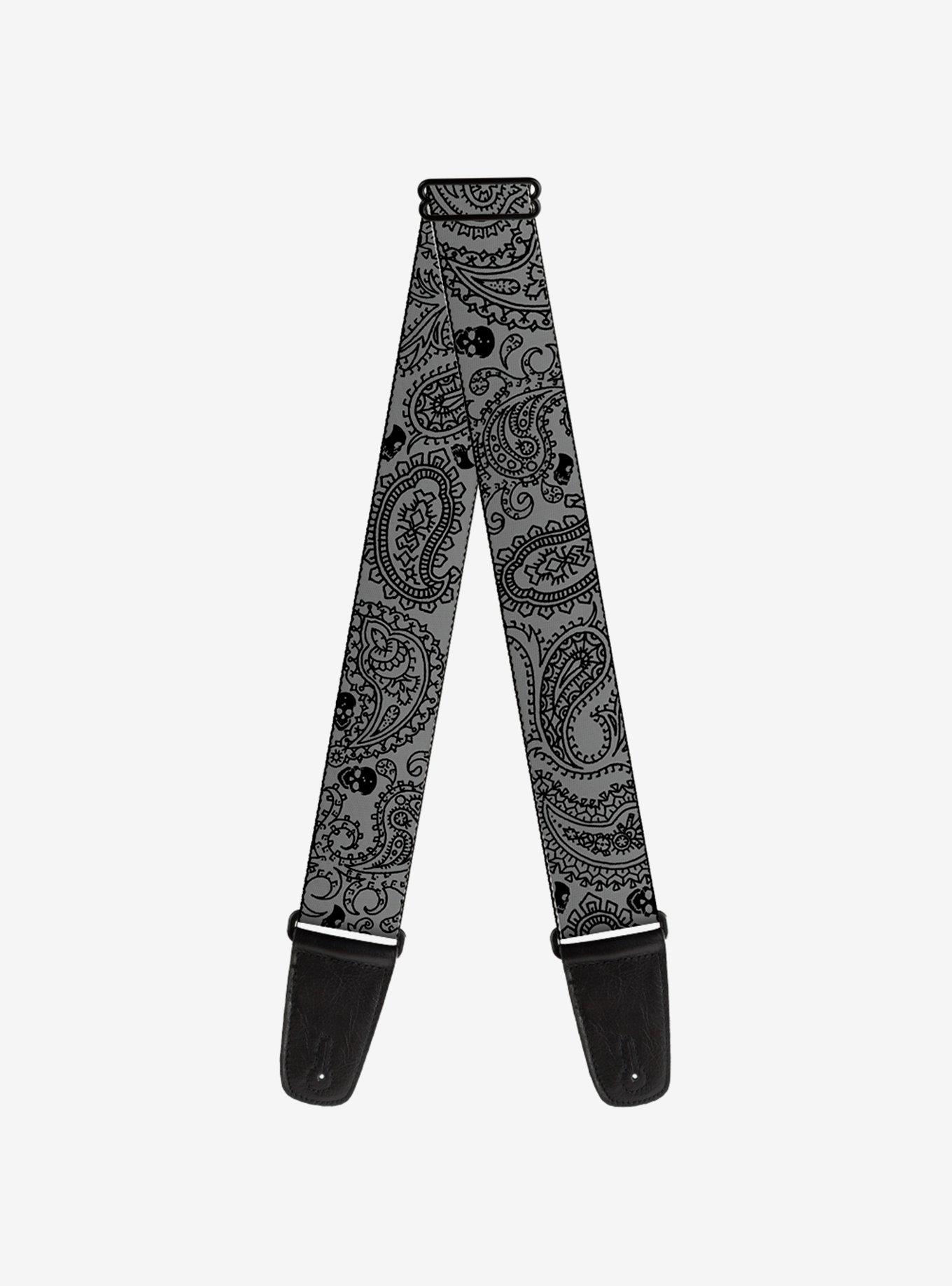 Bandana Skull Print Guitar Strap Silver Black, , hi-res