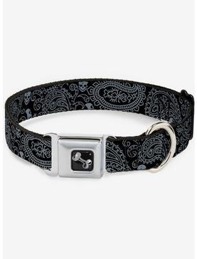 Bandana Skull Print Seatbelt Dog Collar Black Silver, , hi-res