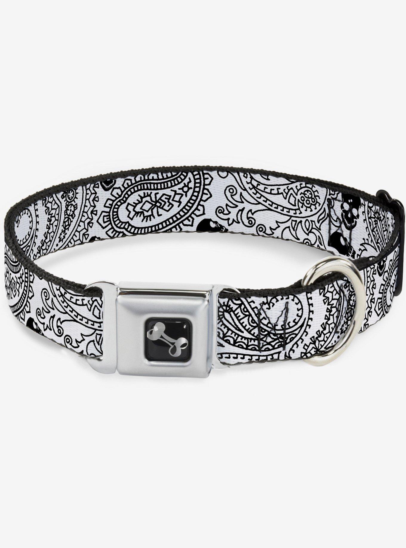 BUCKLEDOWN Bandana Skull Print Seatbelt Dog Collar White Black
