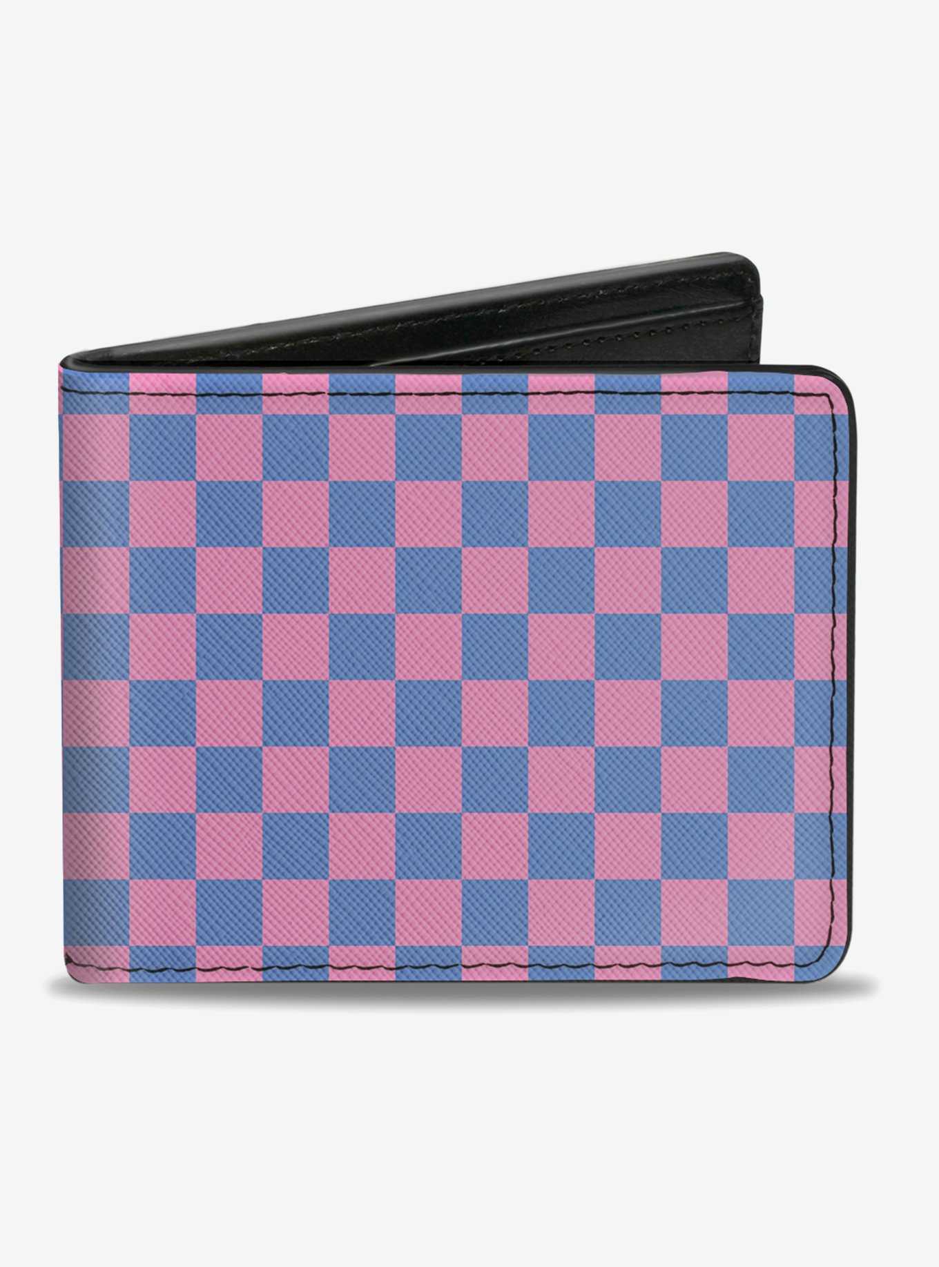 Checker Print Bifold Wallet Baby Pink Blue, , hi-res
