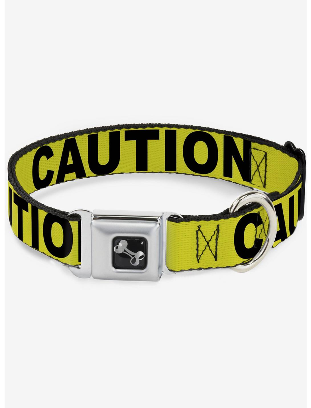 Caution Tape Seatbelt Dog Collar, BLACK, hi-res