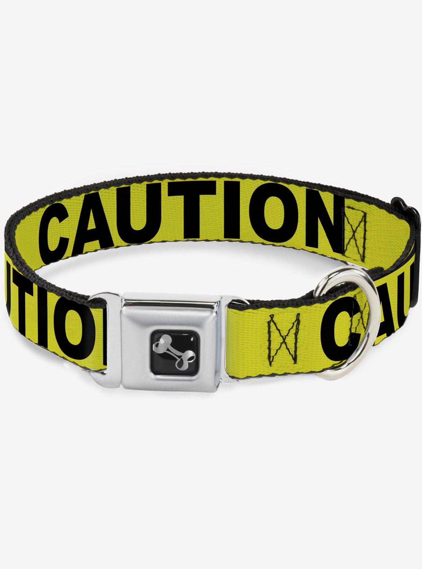 Caution Tape Seatbelt Dog Collar, BLACK, hi-res