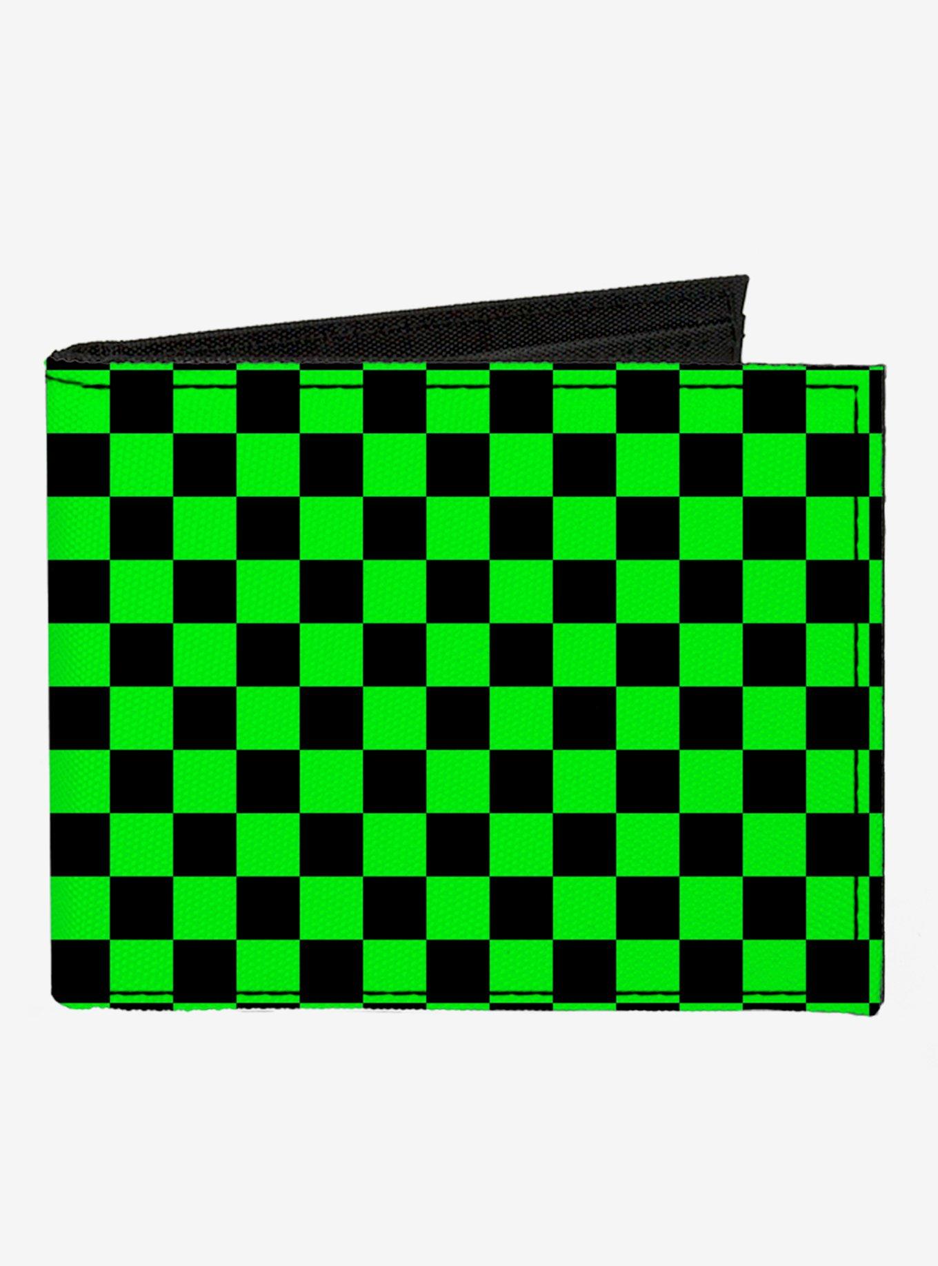 Checker Print Canvas Bifold Wallet Neon Green, , hi-res