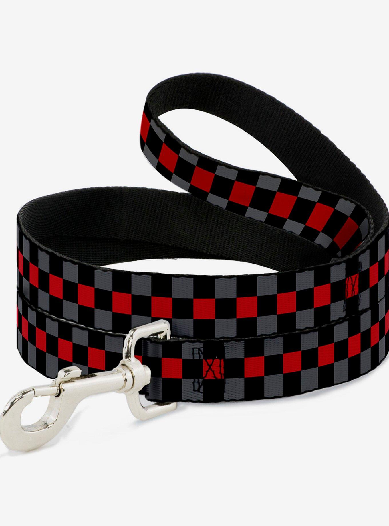 Checker Print Dog Leash Gray Red, , hi-res