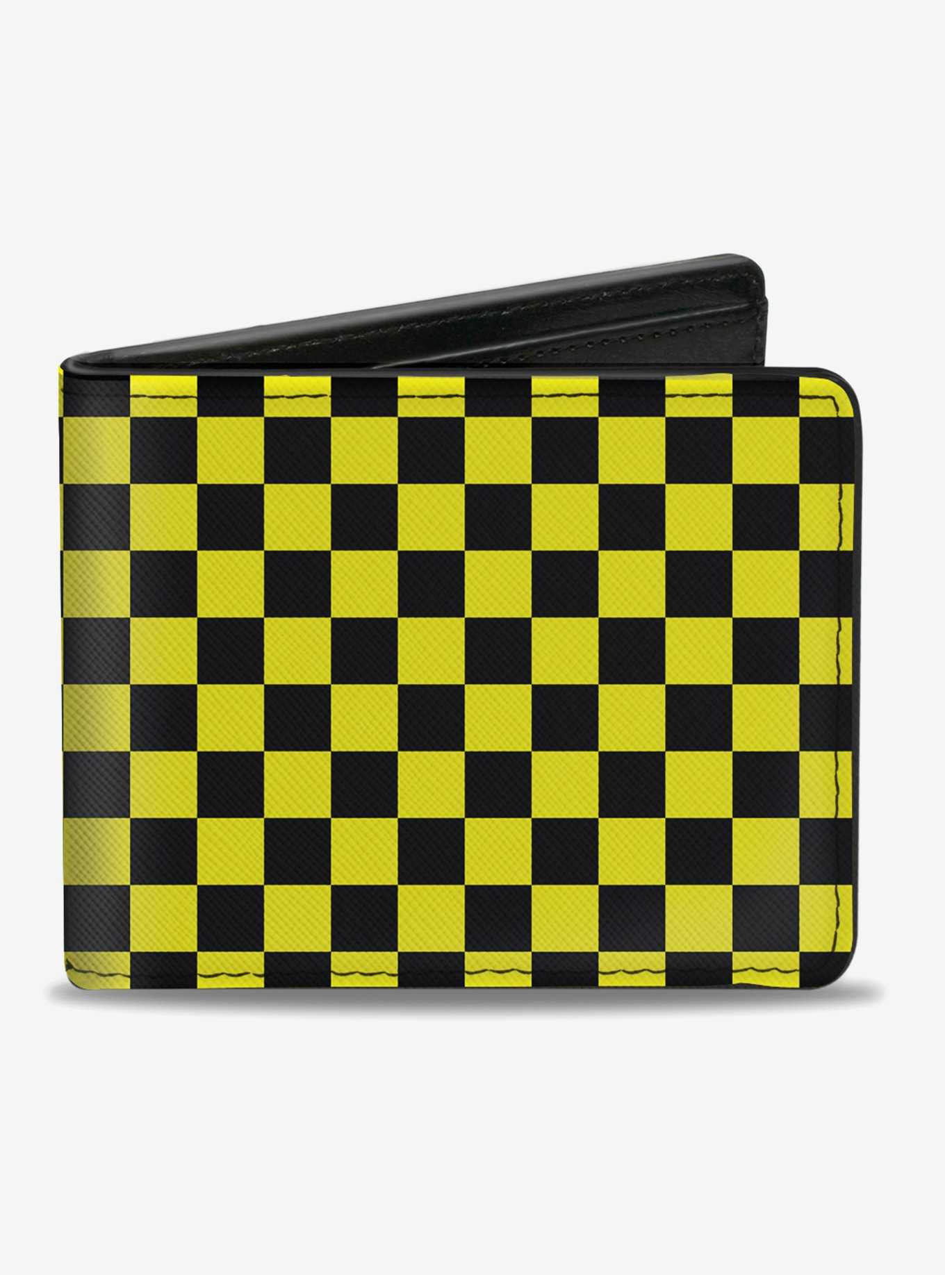 Checker Print Bifold Wallet Neon Yellow, , hi-res