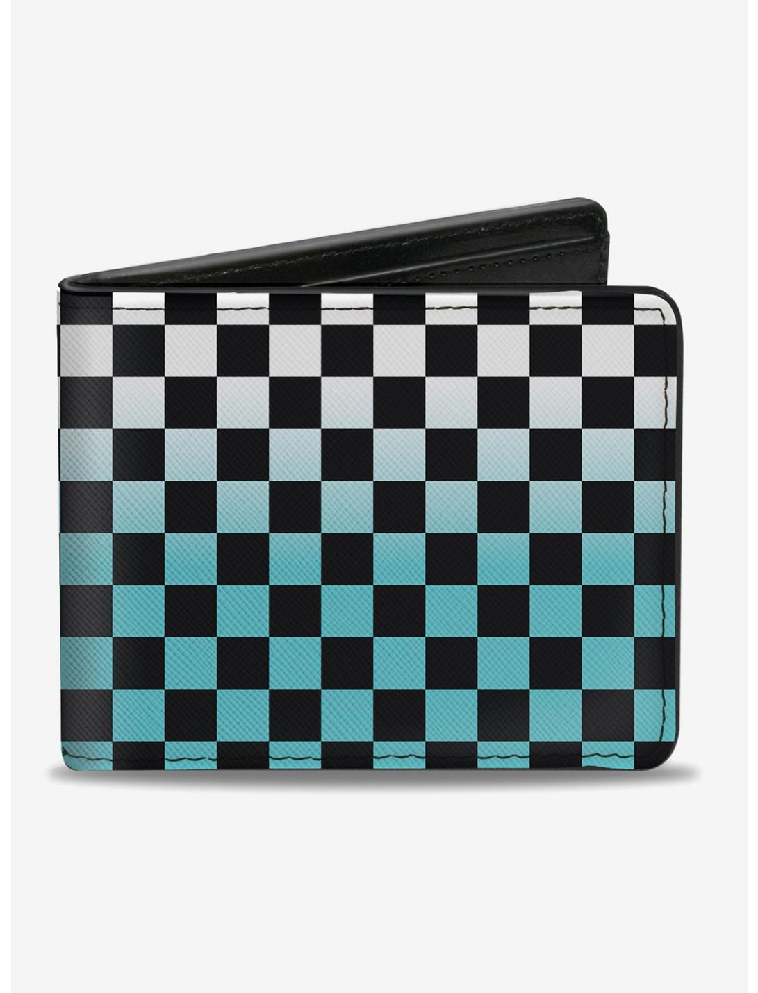 Checker Print Bifold Wallet Ombre Turquoise, , hi-res