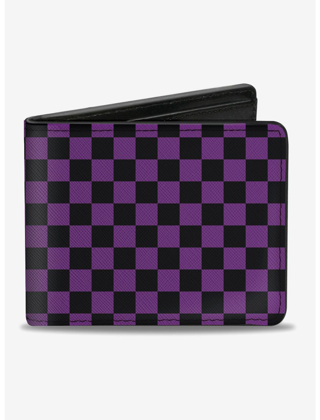 Checker Print Bifold Wallet Purple, , hi-res