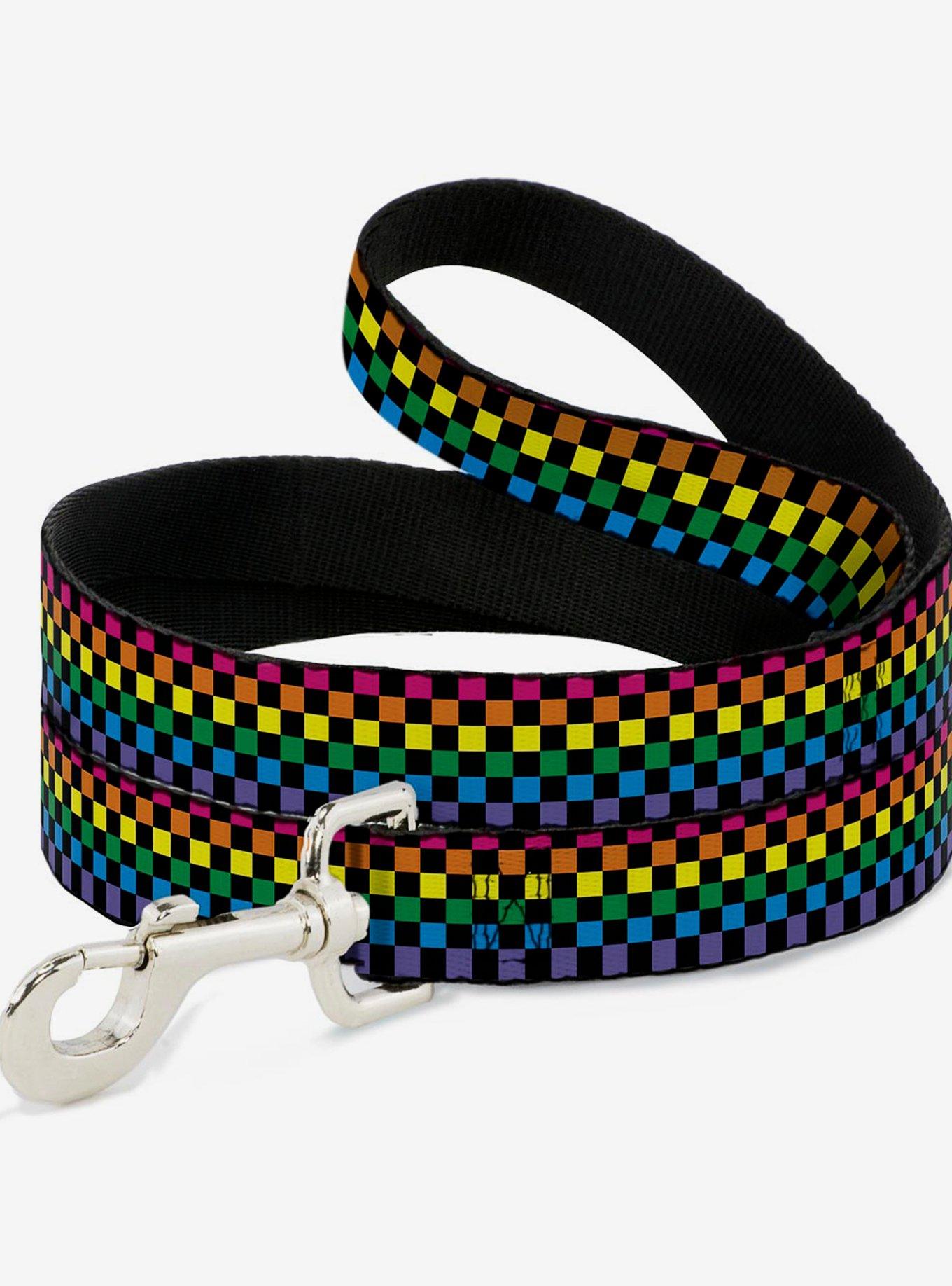 Checker Print Dog Leash Neon Rainbow, , hi-res