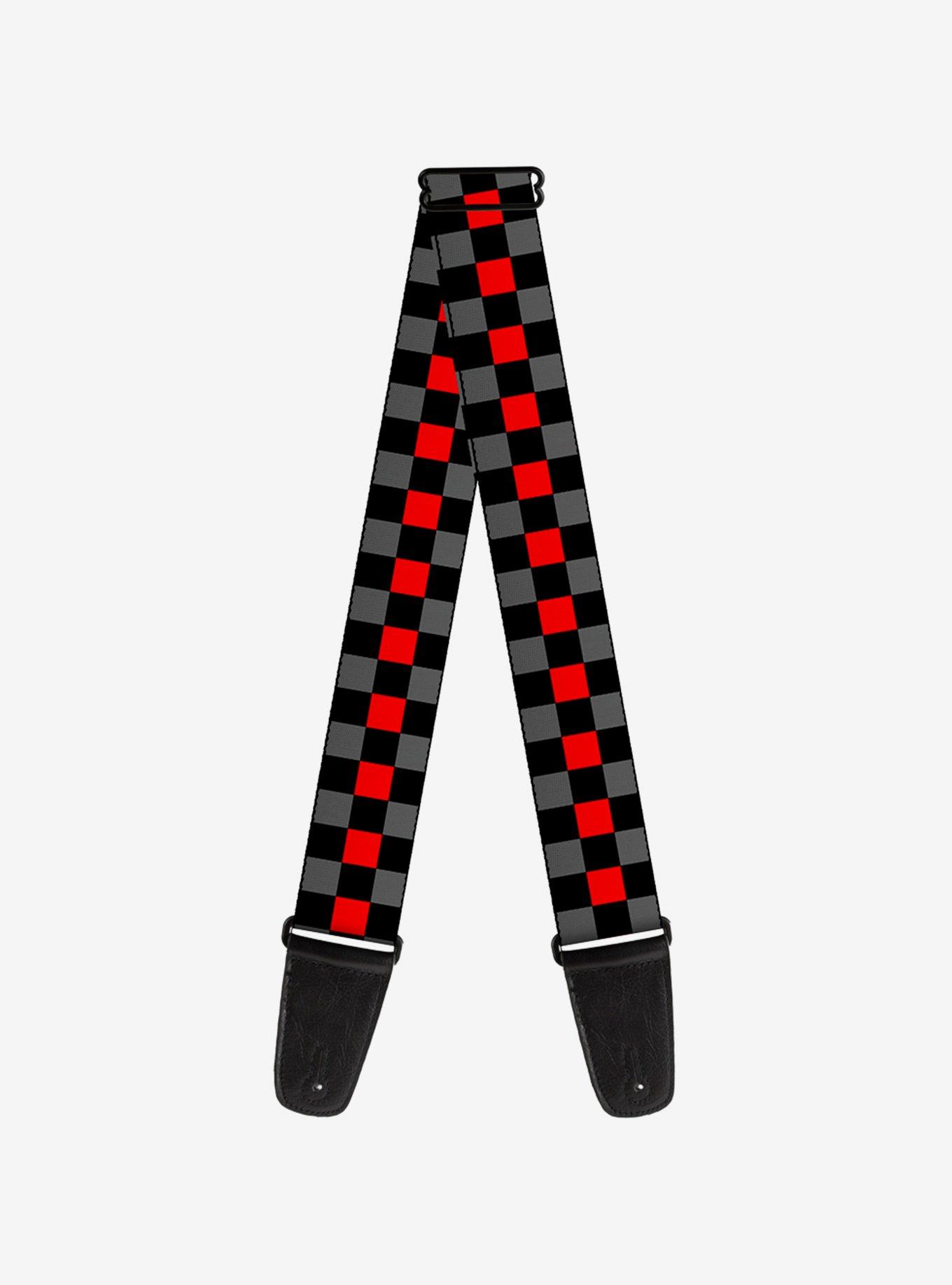 Checker Print Guitar Strap Gray Red, , hi-res
