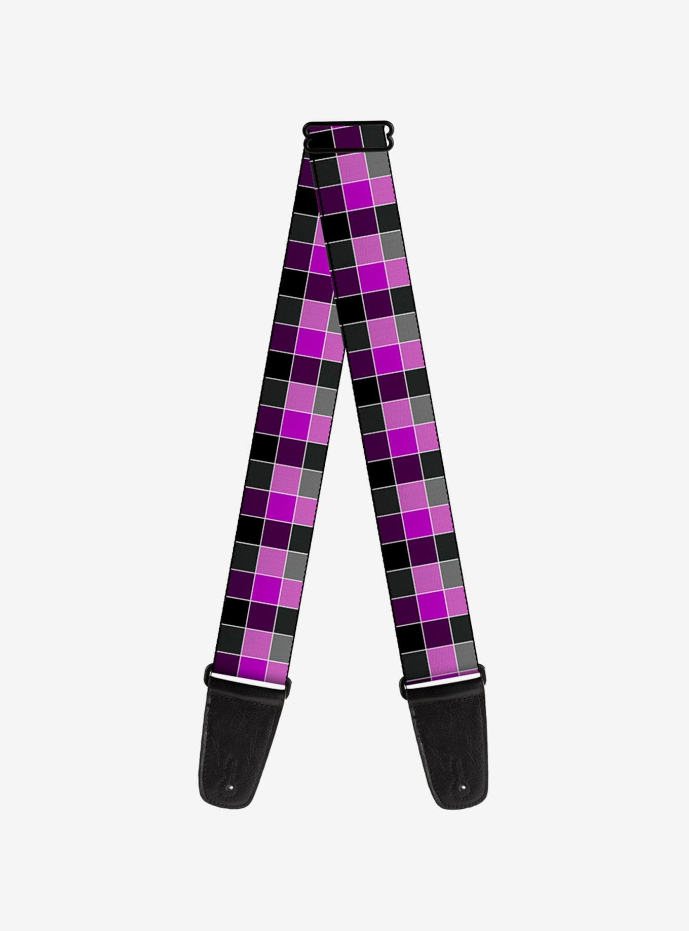 Checker Print Guitar Strap Mosaic Purple, , hi-res