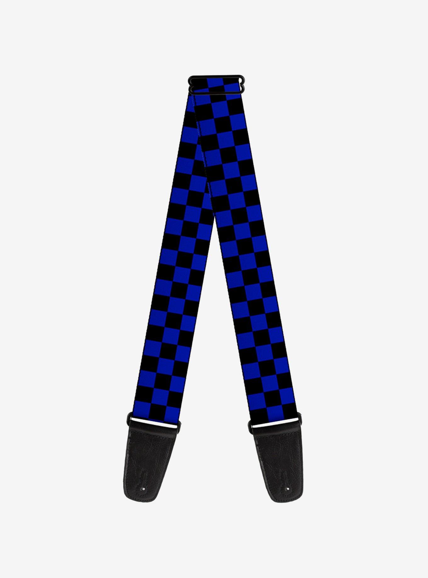 Checker Print Guitar Strap Neon Blue, , hi-res