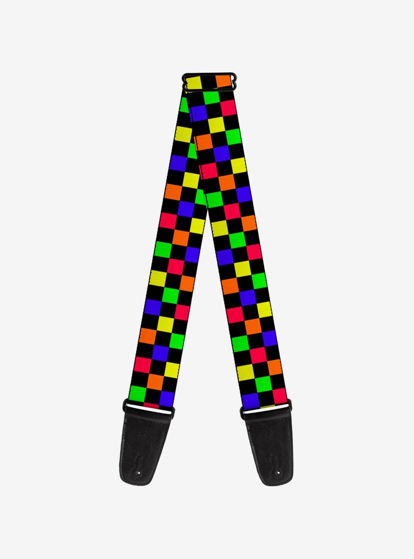 Checker Print Guitar Strap Neon Multi | Hot Topic