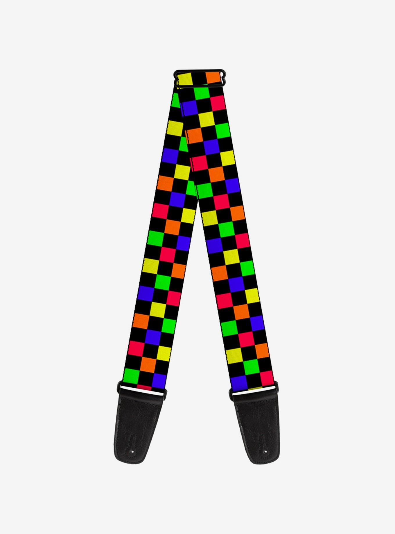 Checker Print Guitar Strap Neon Multi, , hi-res