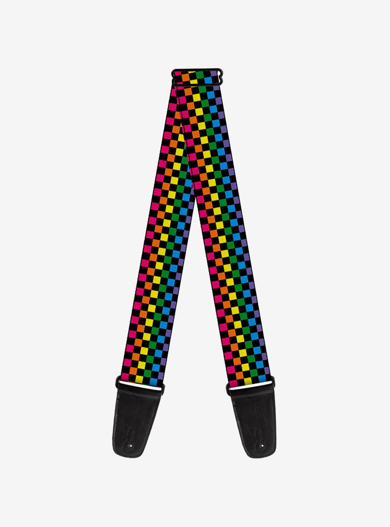 Checker Print Guitar Strap Neon Rainbow, , hi-res