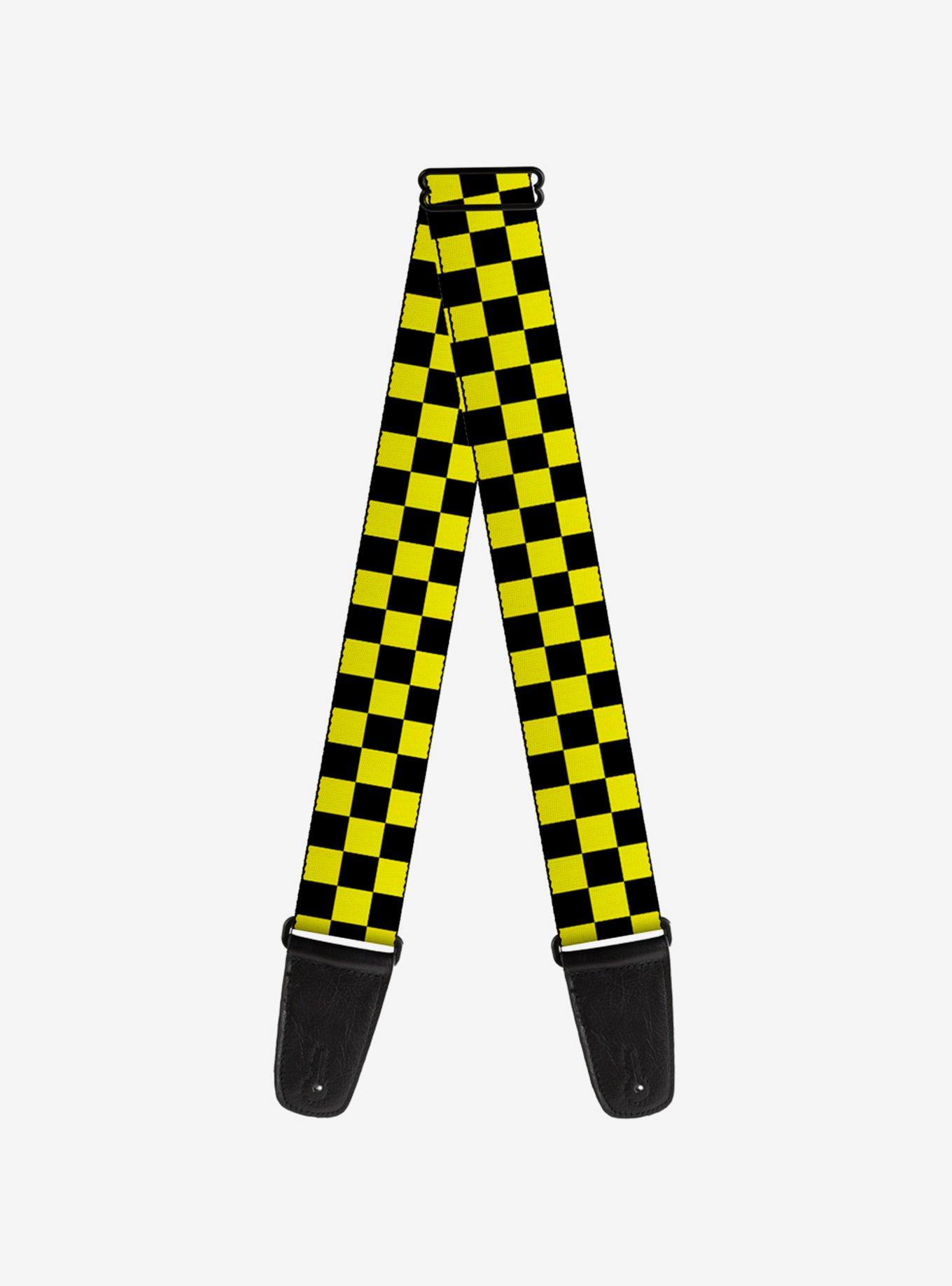 Checker Print Guitar Strap Neon Yellow, , hi-res