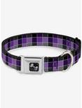 Checker Print Seatbelt Dog Collar Mosaic Purple, PURPLE, hi-res