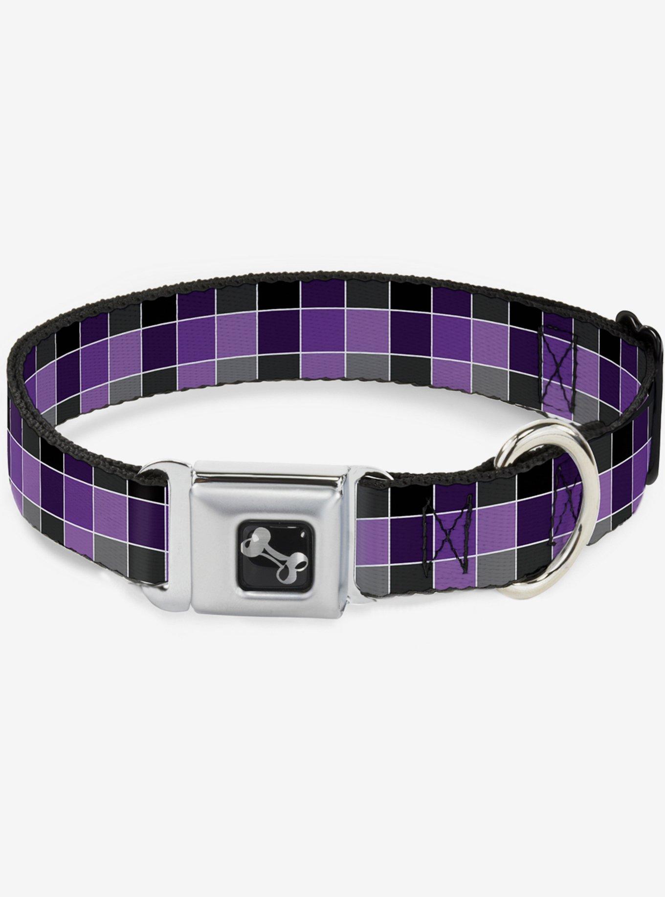 Checker Print Seatbelt Dog Collar Mosaic Purple, PURPLE, hi-res