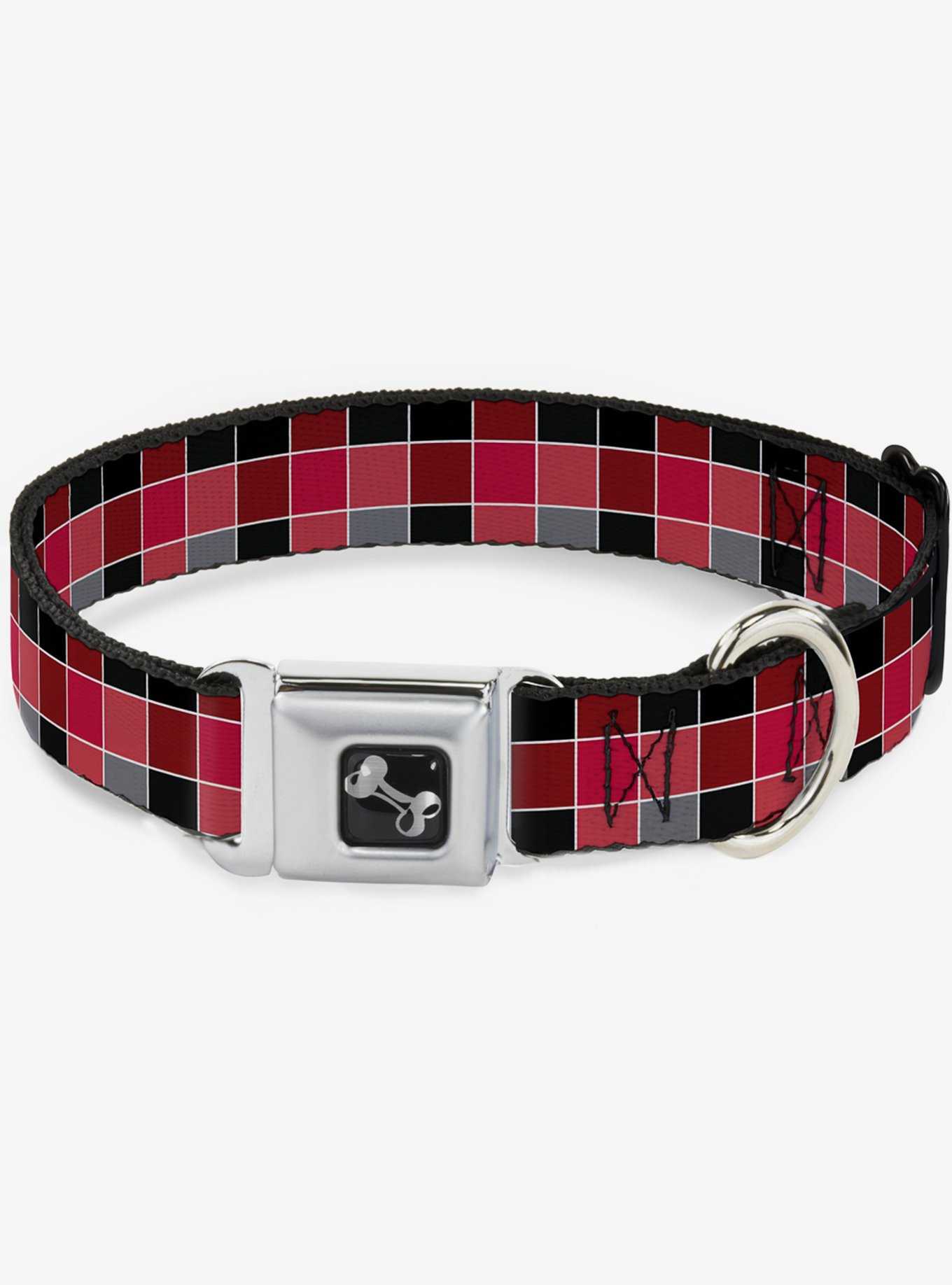 Checker Print Seatbelt Dog Collar Mosaic Red, , hi-res
