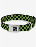 Checker Print Seatbelt Dog Collar Neon Green, GREEN, hi-res