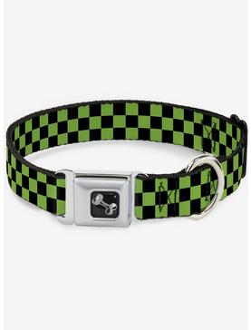 Checker Print Seatbelt Dog Collar Neon Green, , hi-res