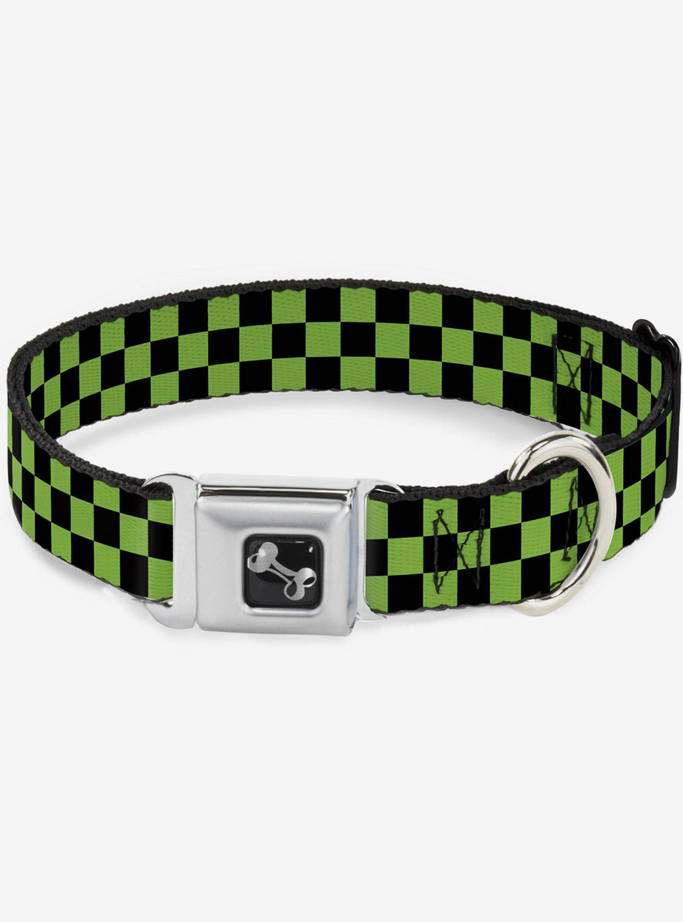 Checker Print Seatbelt Dog Collar Neon Green, , hi-res
