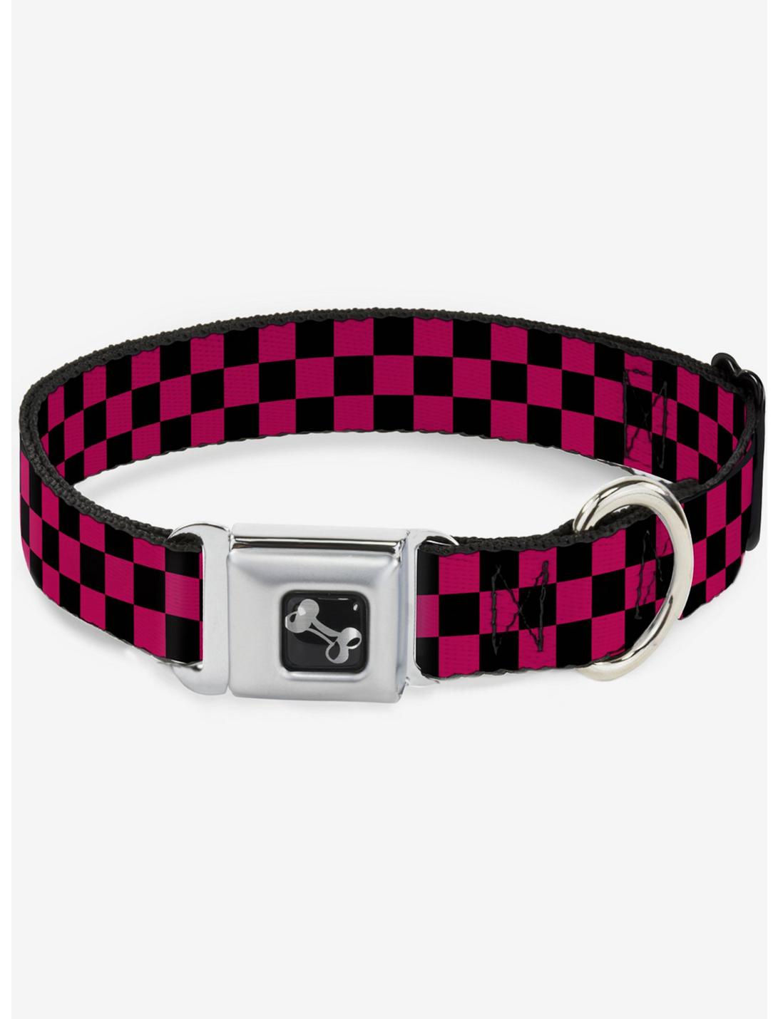 Checker Print Seatbelt Dog Collar Neon Pink, PINK, hi-res