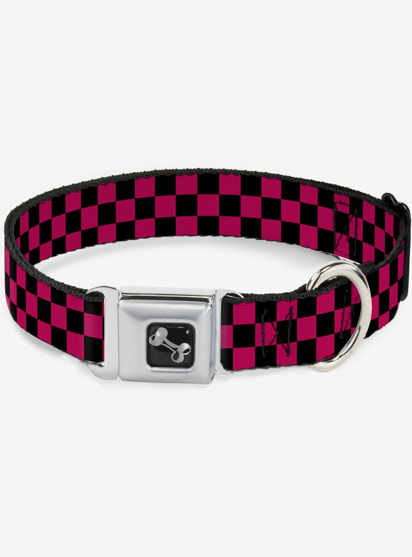 Checker Print Seatbelt Dog Collar Neon Pink, PINK, hi-res