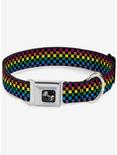 Checker Print Seatbelt Dog Collar Neon Rainbow, RAINBOW, hi-res