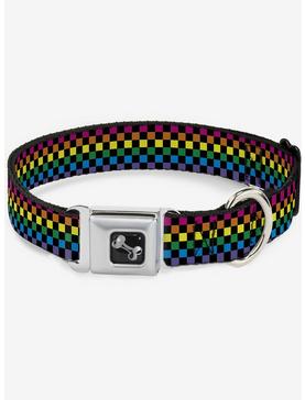 Checker Print Seatbelt Dog Collar Neon Rainbow, , hi-res