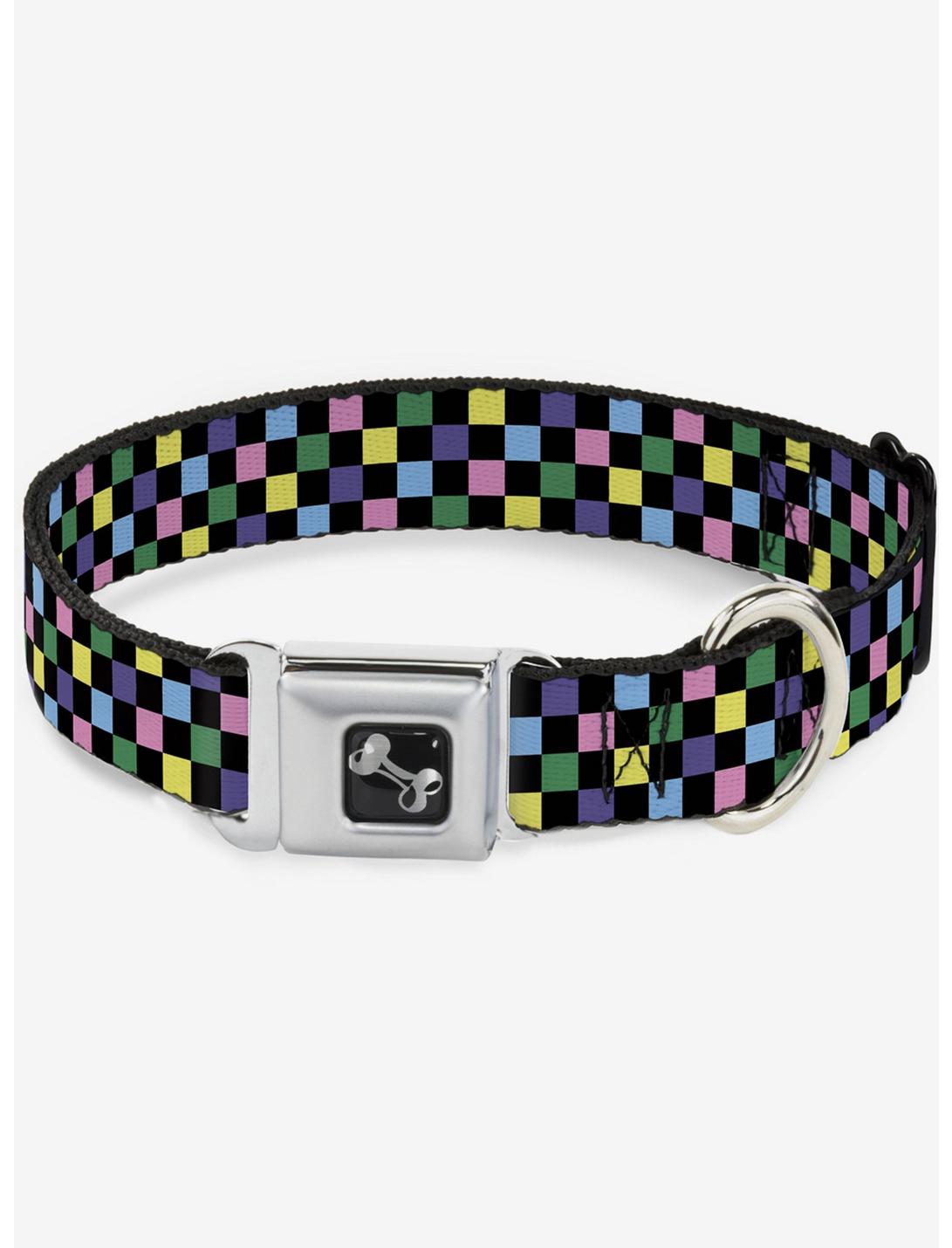 Checker Print Seatbelt Dog Collar Pastel Multi, RAINBOW, hi-res