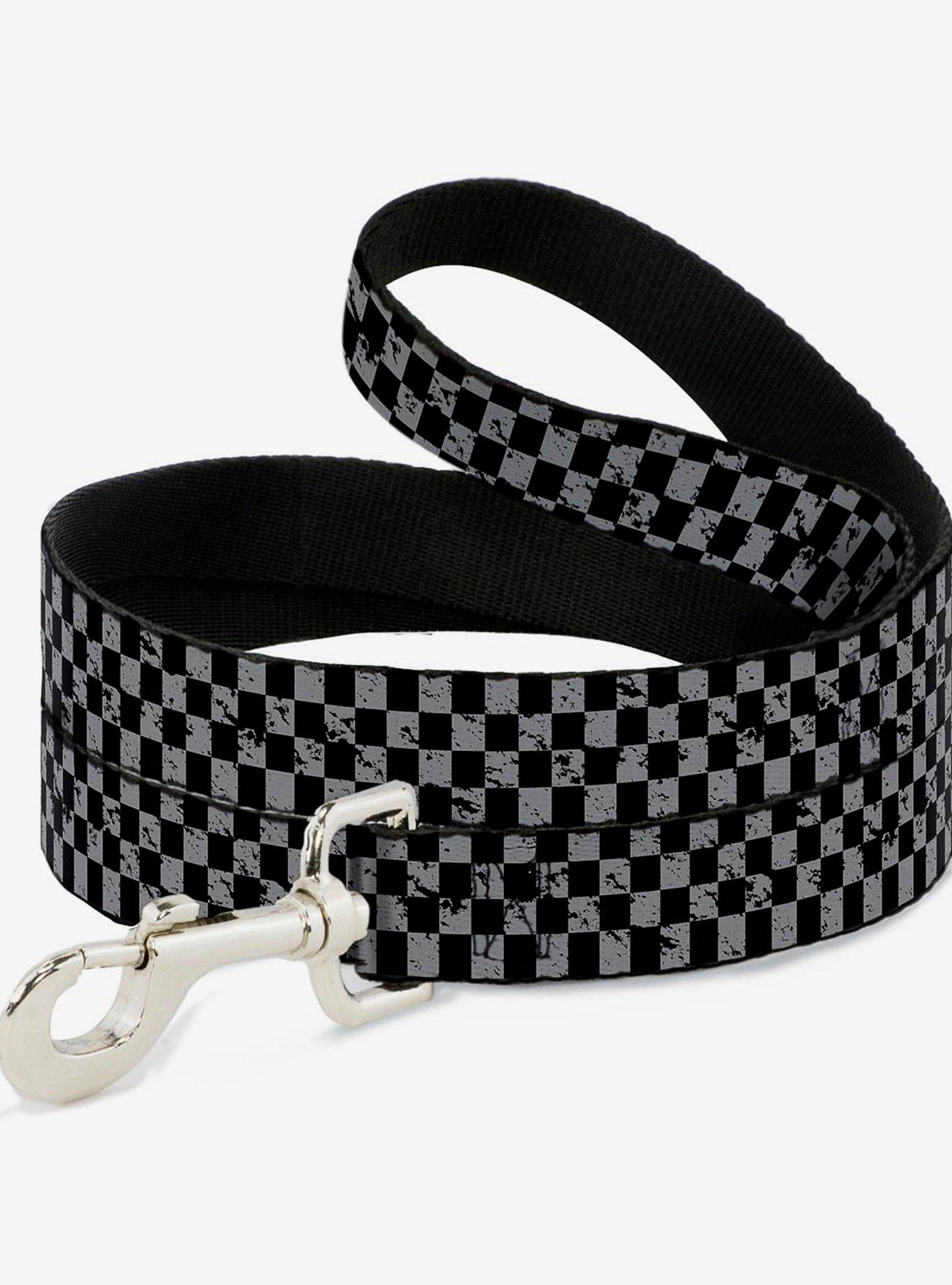 Distressed Checker Print Dog Leash Gray, , hi-res