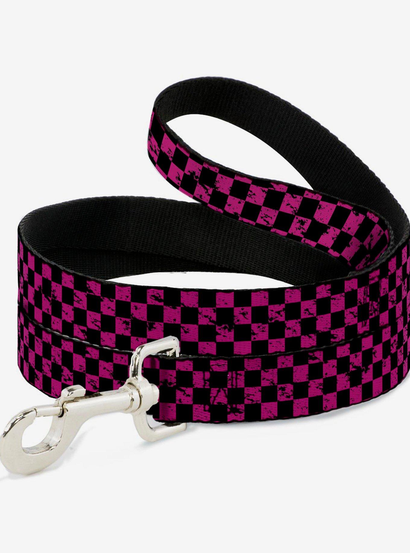 Distressed Checker Print Dog Leash Neon Pink, , hi-res