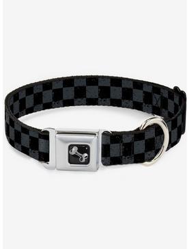 Distressed Checker Print Seatbelt Dog Collar Grey, , hi-res