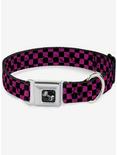 Distressed Checker Print Seatbelt Dog Collar Neon Pink, PINK, hi-res