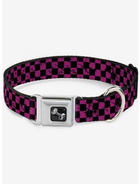 Distressed Checker Print Seatbelt Dog Collar Neon Pink, , hi-res