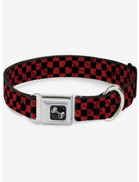 Distressed Checker Print Seatbelt Dog Collar Red, , hi-res