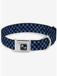 Distressed Checker Print Seatbelt Dog Collar Turquoise, BLUE, hi-res