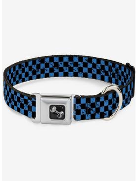 Distressed Checker Print Seatbelt Dog Collar Turquoise, , hi-res