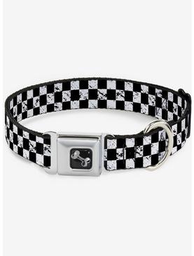 Distressed Checker Print Seatbelt Dog Collar White, , hi-res