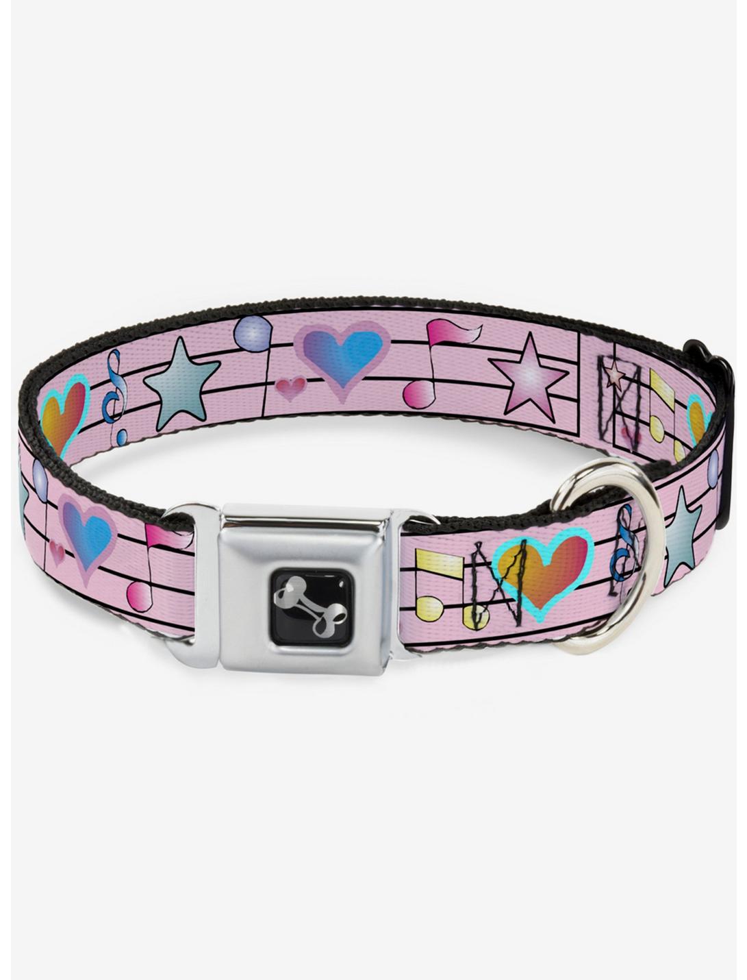 Music Notes Seatbelt Dog Collar Pink, PINK, hi-res