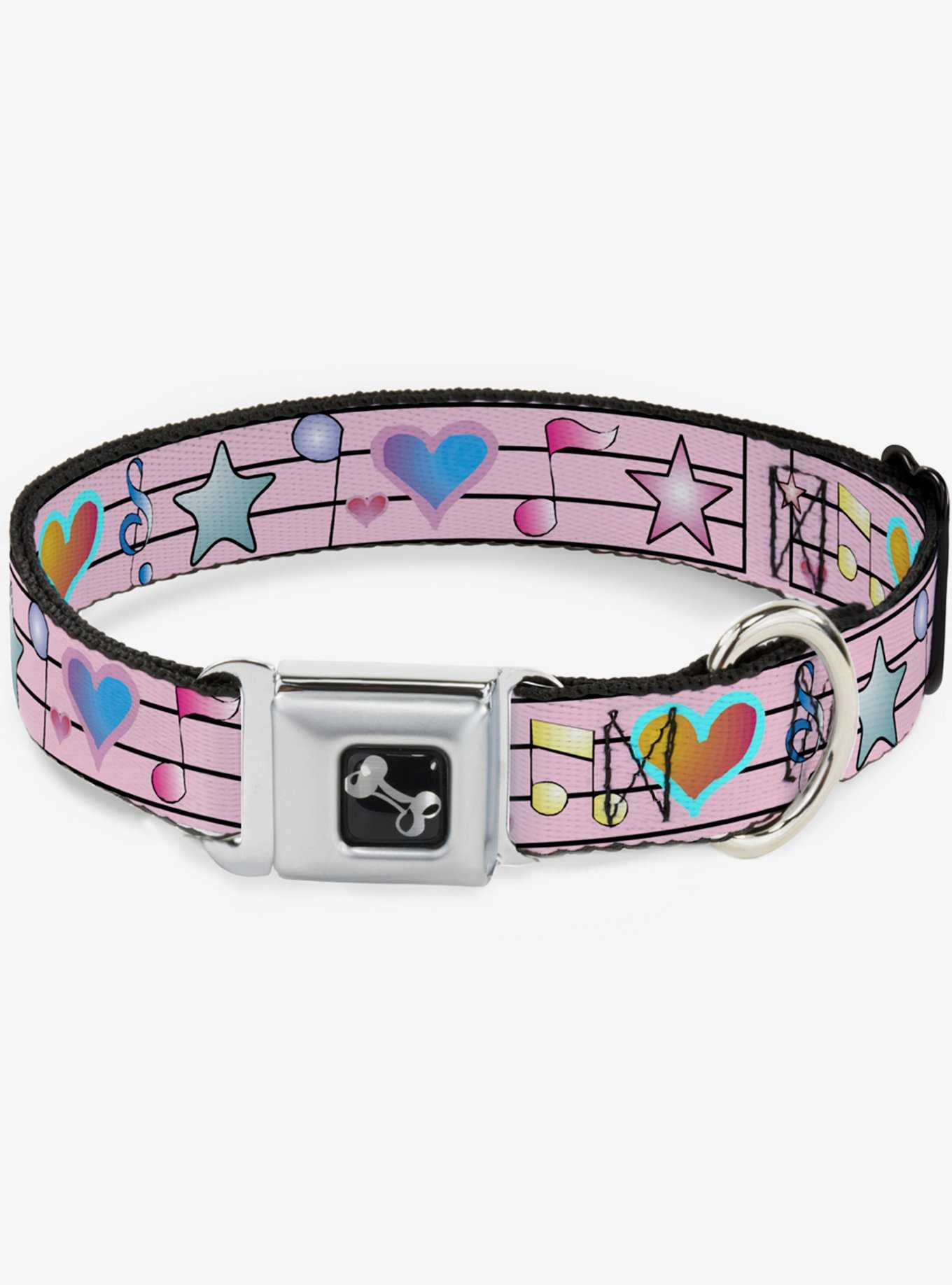 Music Notes Seatbelt Dog Collar Pink, , hi-res