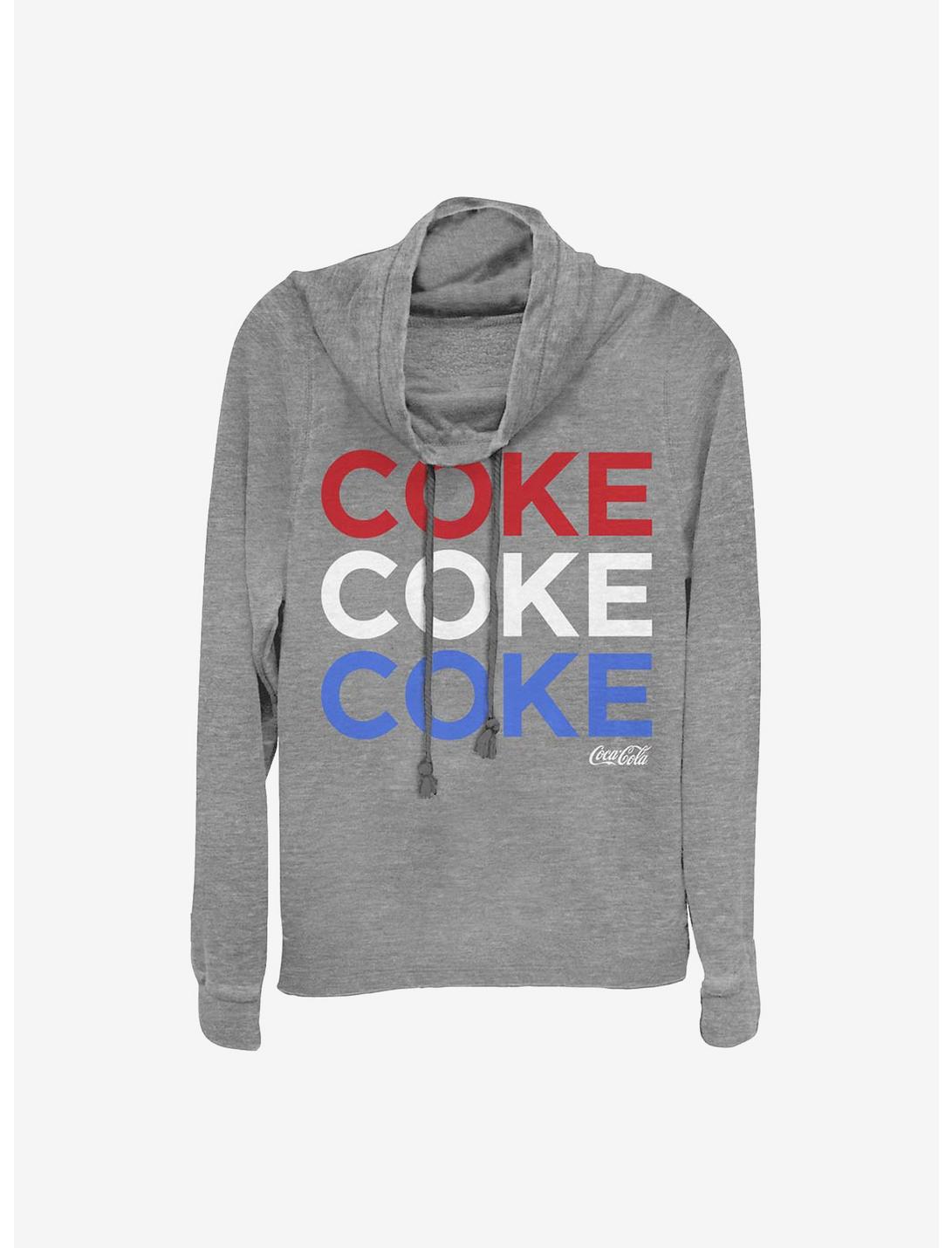 Coca-Cola Red White And Coke Cowlneck Long-Sleeve Girls Top, GRAY HTR, hi-res