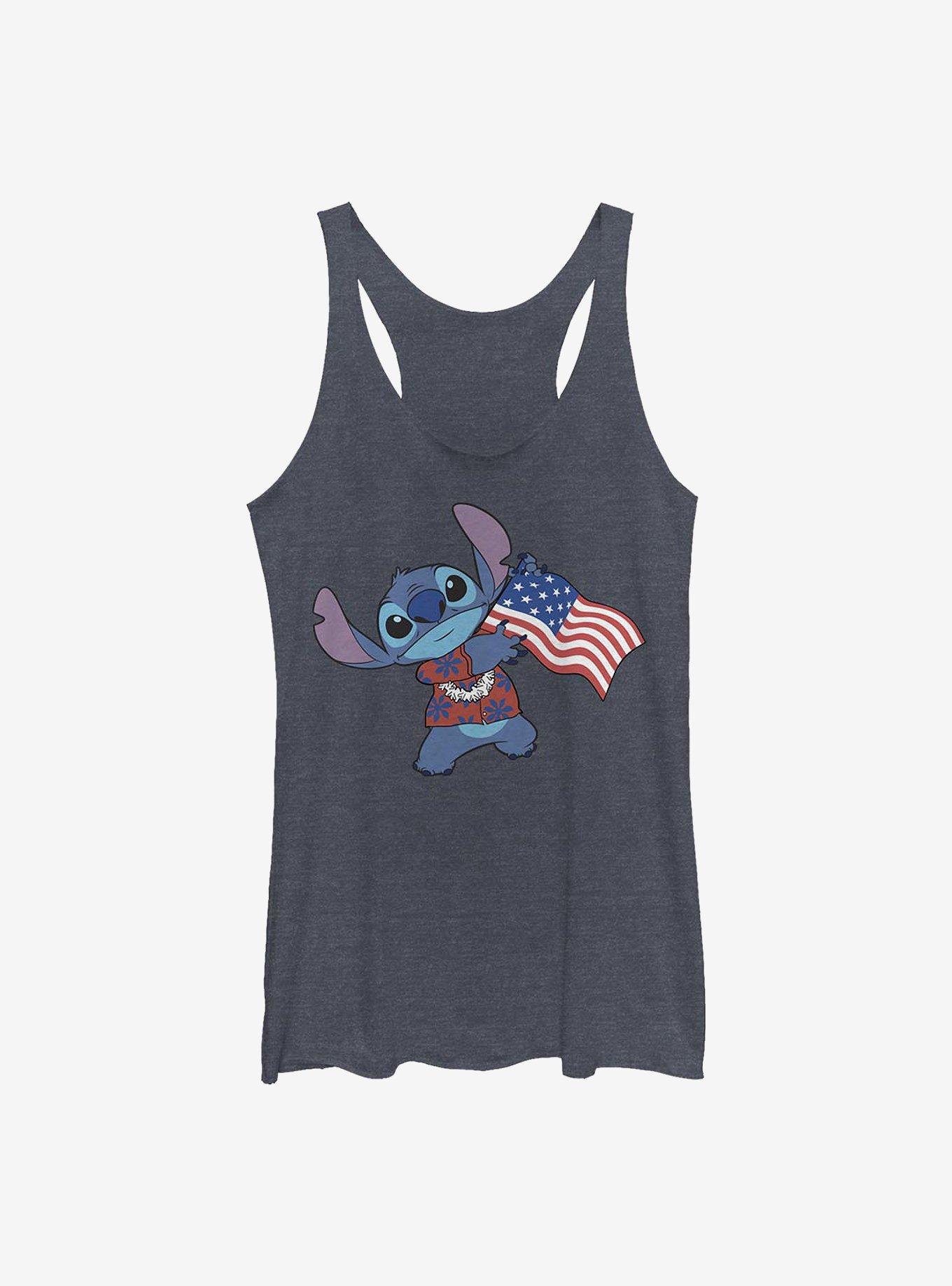 Disney Lilo & Stitch Tropical Stitch Flag Girls Tank, NAVY HTR, hi-res