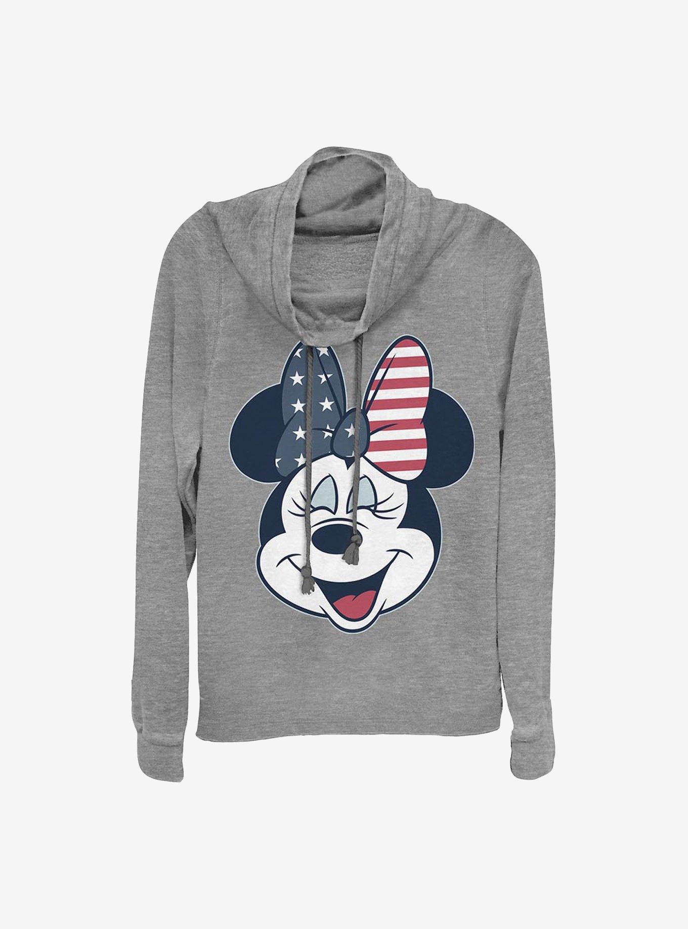 Disney Minnie Mouse America Bow Cowlneck Long-Sleeve Girls Top, GRAY HTR, hi-res